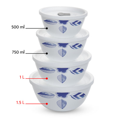 Larah by Borosil Morning Glory 4 pc Mixing Bowl, 1 L + 1.5 L