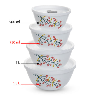 Larah Red Bud 4 pc Mixing Bowl, 1 .5 L + 750 ml