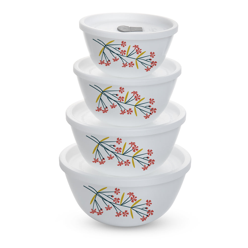 Larah by Borosil Red Bud 4 pc Mixing Bowl, 1 .5 L + 750 ml