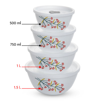 Larah Red Bud 4 pc Mixing Bowl, 1 L + 1.5 L