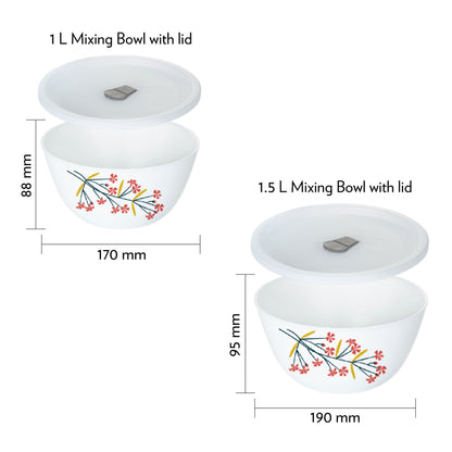 Larah Red Bud 4 pc Mixing Bowl, 1 L + 1.5 L
