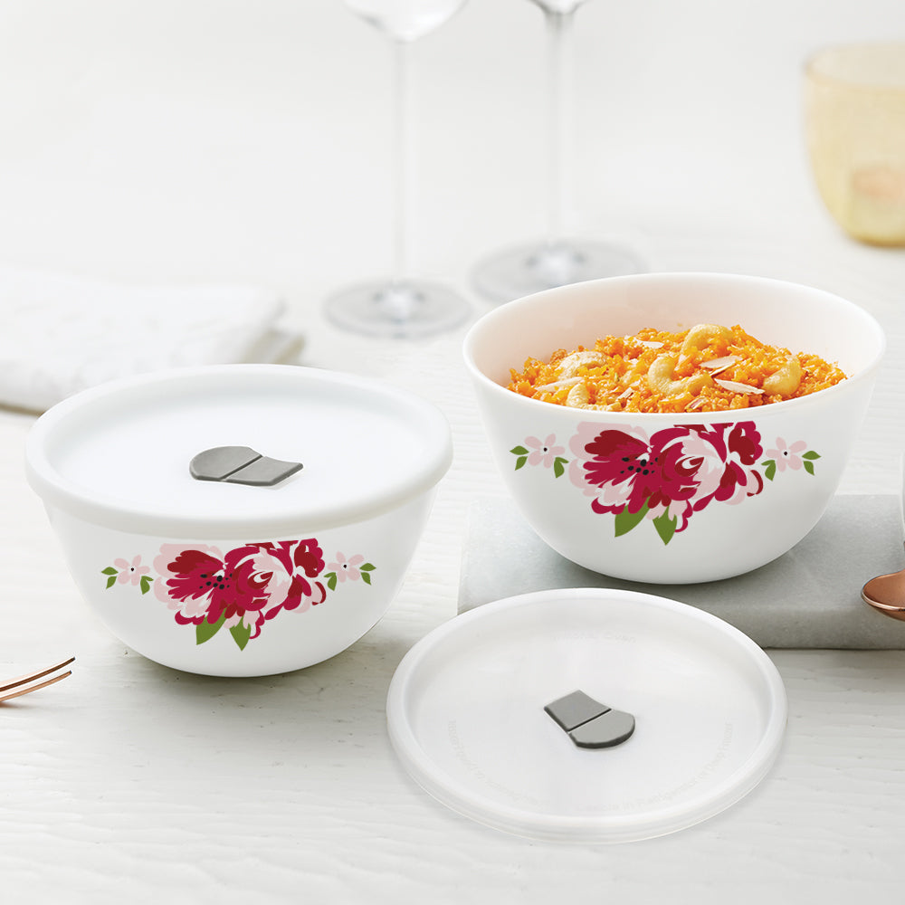 Larah by Borosil Rose Red 4 pc Mixing Bowl, 500 ml x 2