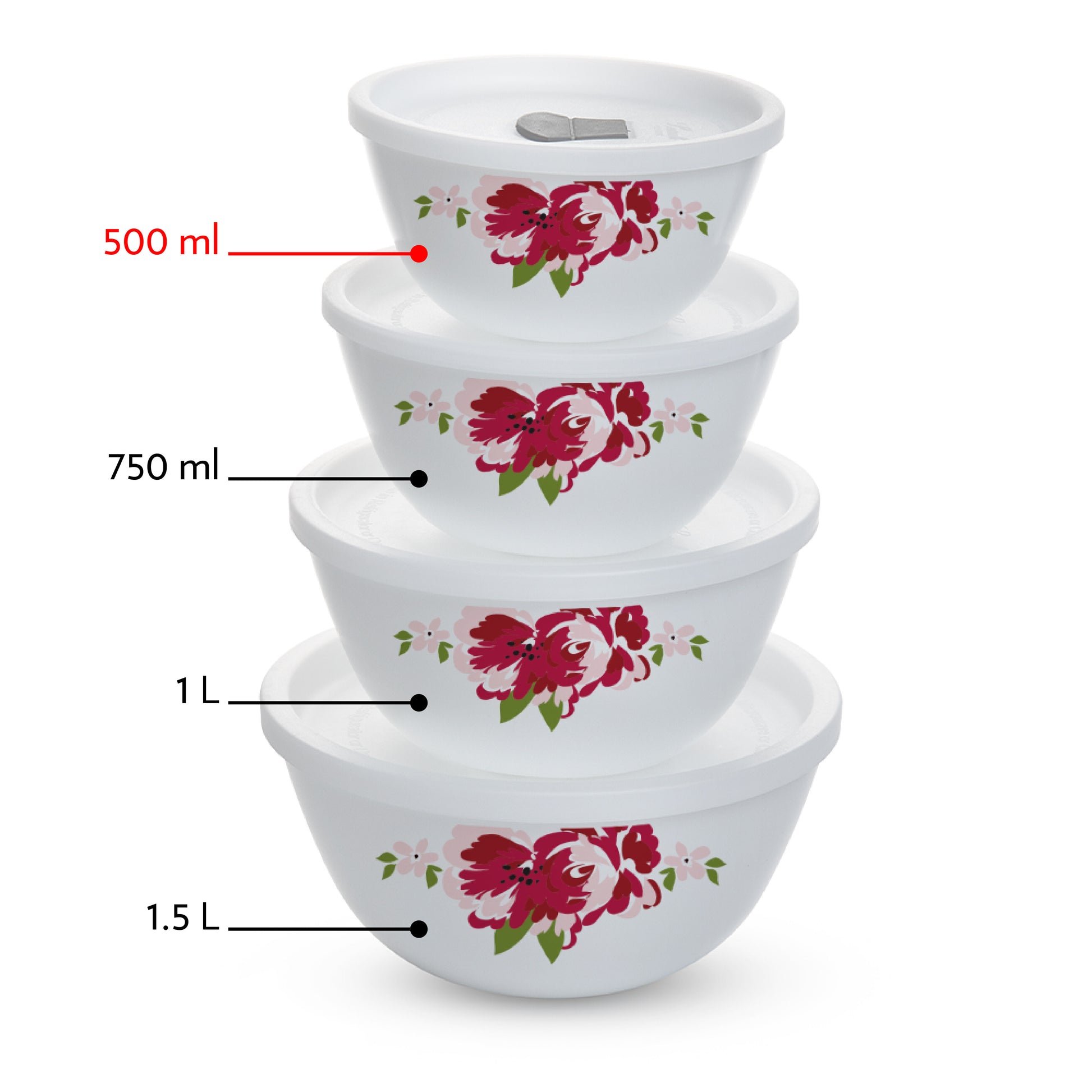 Larah by Borosil Rose Red 4 pc Mixing Bowl, 500 ml x 2