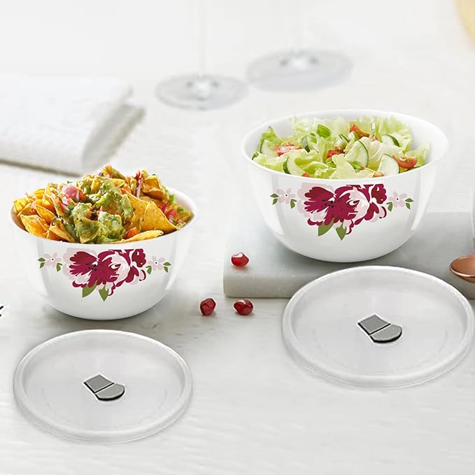 Larah by Borosil Rose Red 4 pc Mixing Bowl, 1 L + 1.5 L