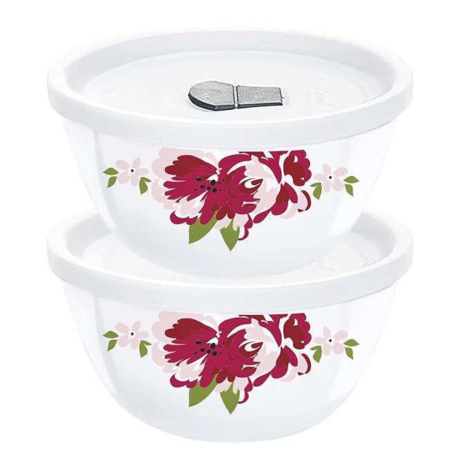 Larah by Borosil Rose Red 4 pc Mixing Bowl, 1 L + 1.5 L