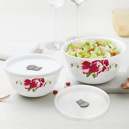 Larah by Borosil Rose Red 4 pc Mixing Bowl, 750 ml x 2