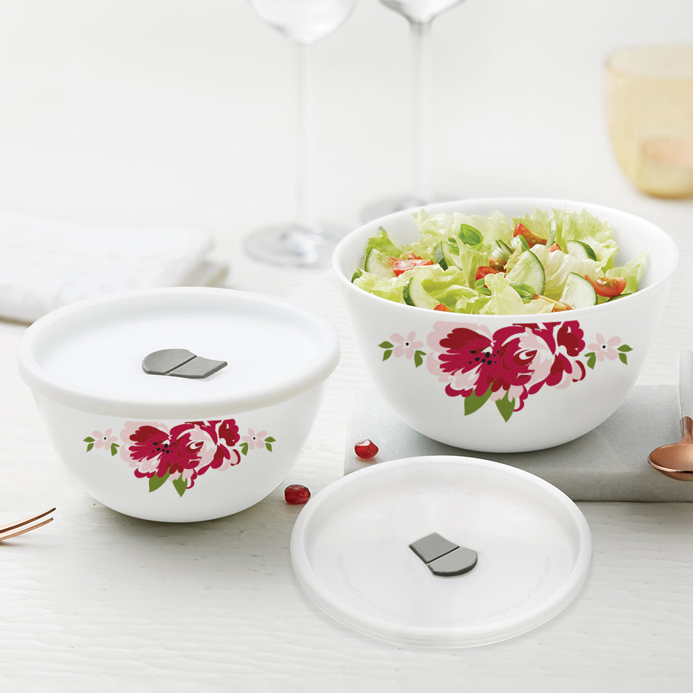 Larah by Borosil Rose Red 4 pc Mixing Bowl, 750 ml x 2