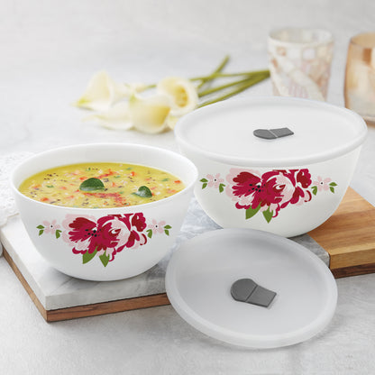 Larah by Borosil Rose Red 4 pc Mixing Bowl, 1 L x 2