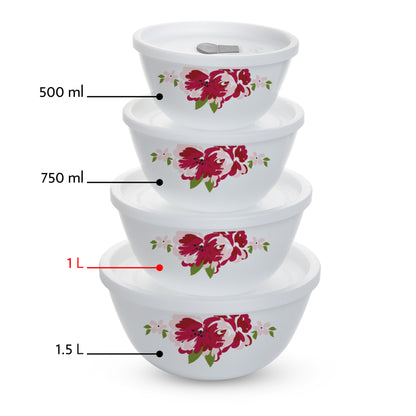 Larah by Borosil Rose Red 4 pc Mixing Bowl, 1 L x 2