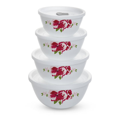 Larah by Borosil Rose Red 4 pc Mixing Bowl, 1 L x 2