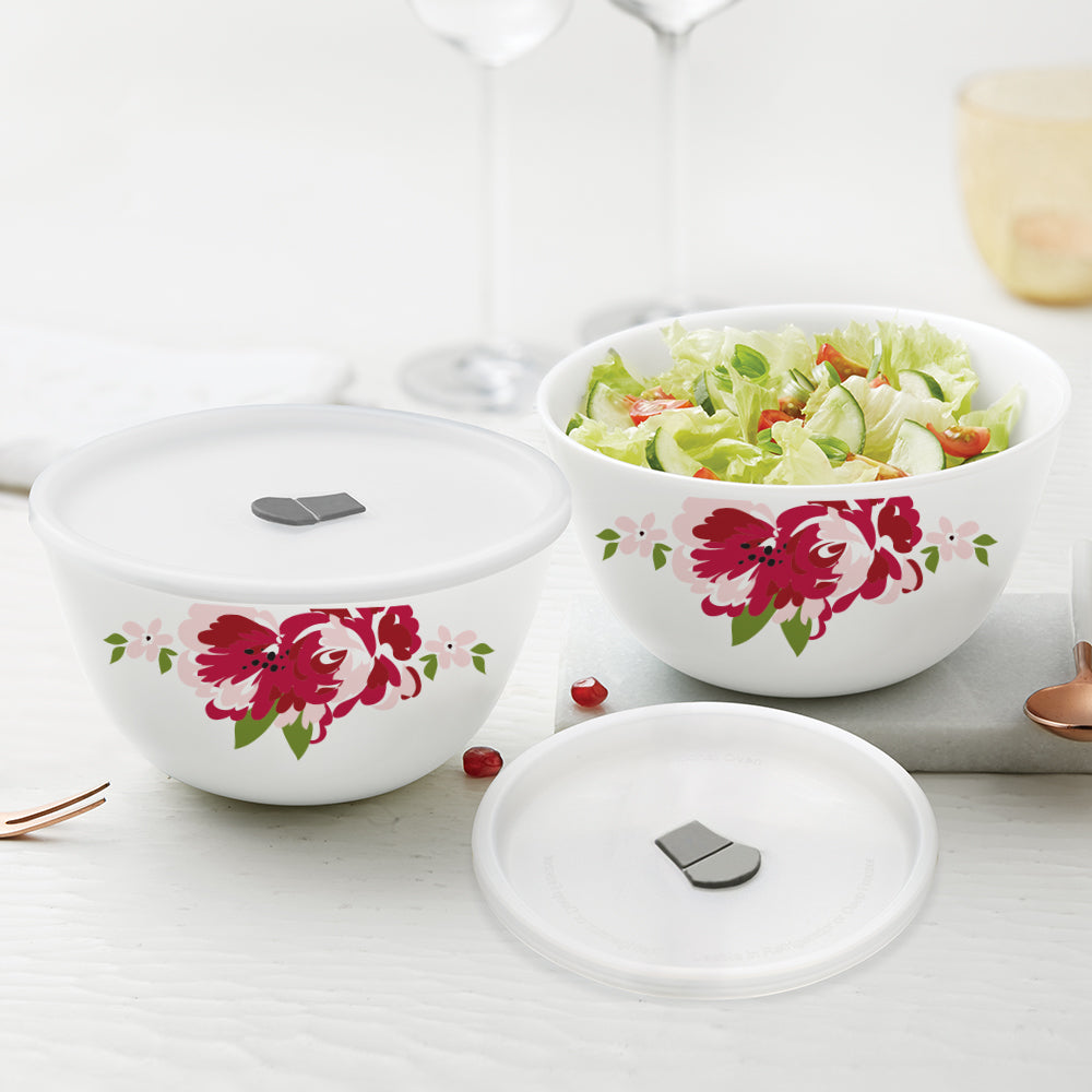 Larah by Borosil Rose Red 4 pc Mixing Bowl, 750 ml + 500 ml