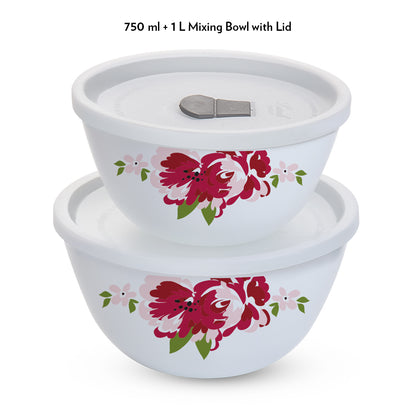 Larah by Borosil Rose Red 4 pc Mixing Bowl, 1 L + 750 ml