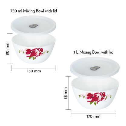Larah by Borosil Rose Red 4 pc Mixing Bowl, 1 L + 750 ml