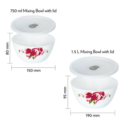 Larah by Borosil Rose Red 4 pc Mixing Bowl, 1 .5 L + 750 ml