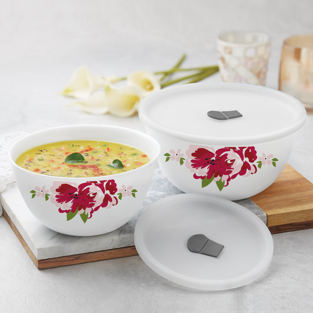 Larah by Borosil Rose Red 4 pc Mixing Bowl, 1 L + 1.5 L