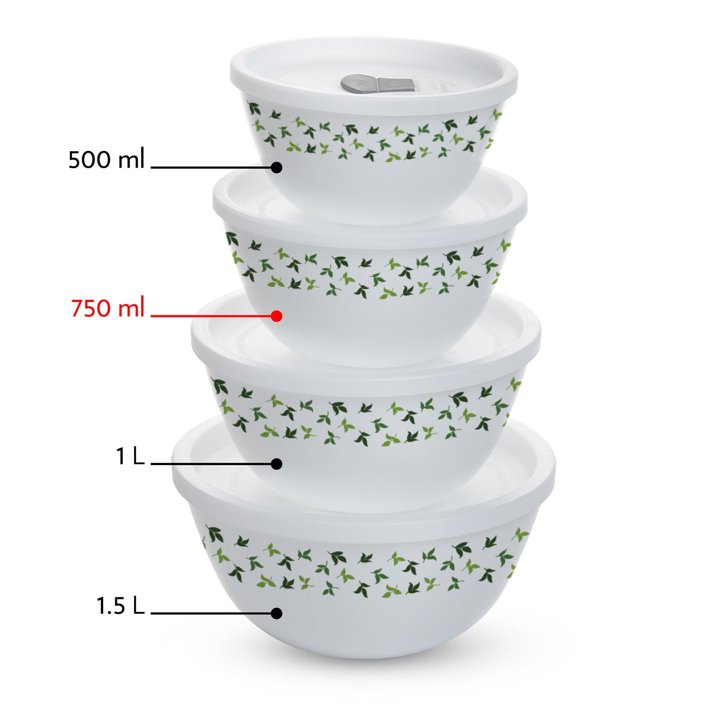 Larah by Borosil Sage 4 pc Mixing Bowl, 750 ml x 2