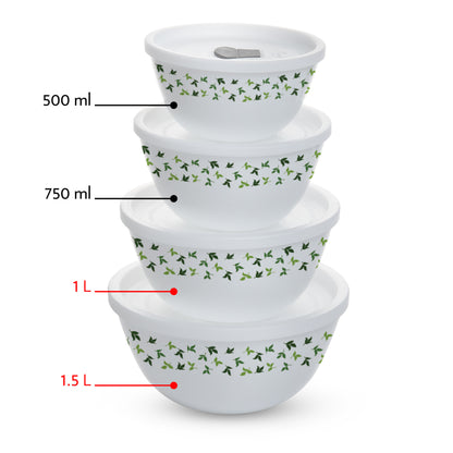 Larah by Borosil Sage 4 pc Mixing Bowl, 1 L + 1.5 L