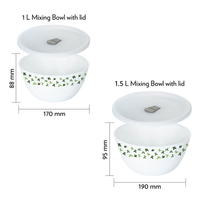 Larah by Borosil Sage 4 pc Mixing Bowl, 1 L + 1.5 L