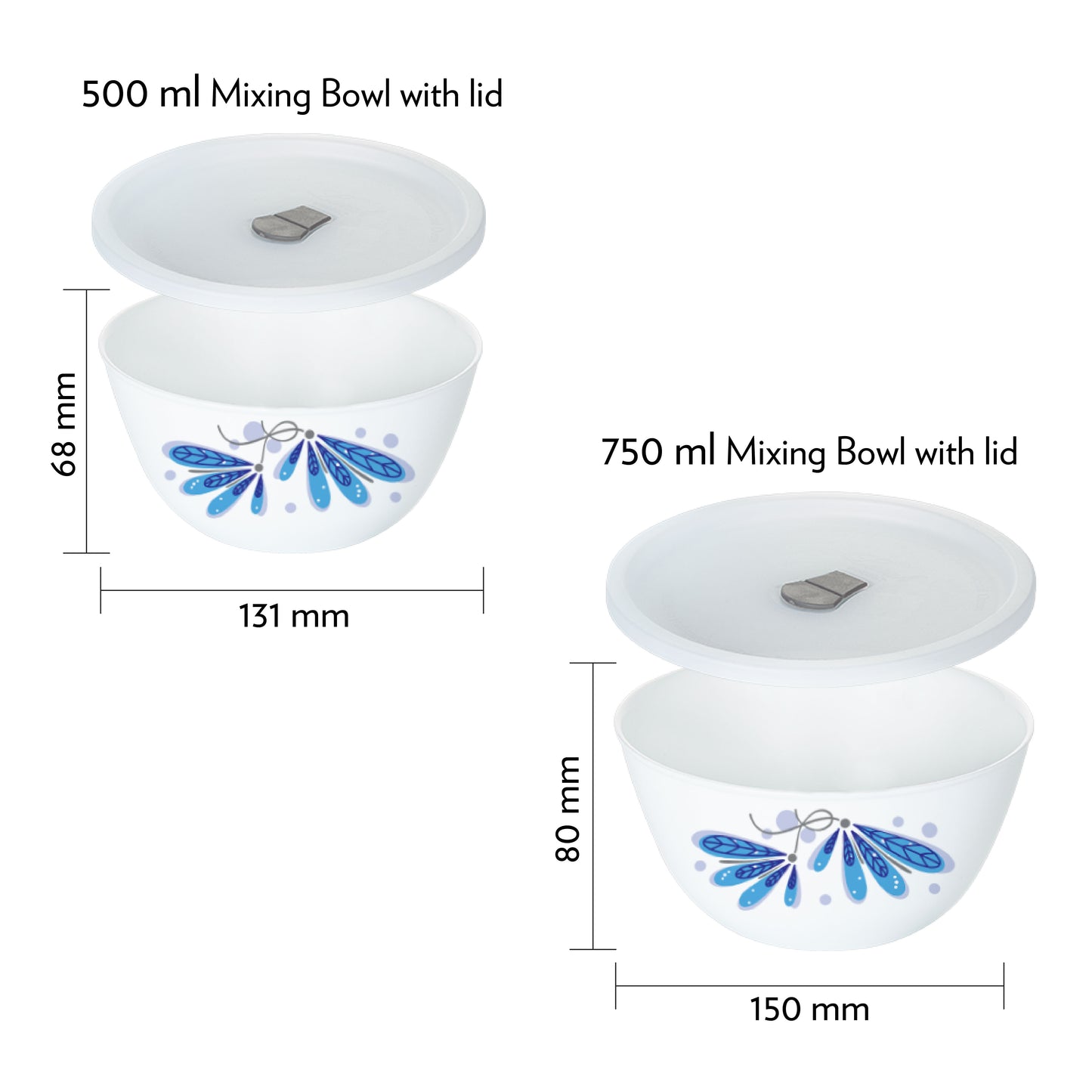 Larah by Borosil Twilight 4 pc Mixing Bowl, 750 ml + 500 ml