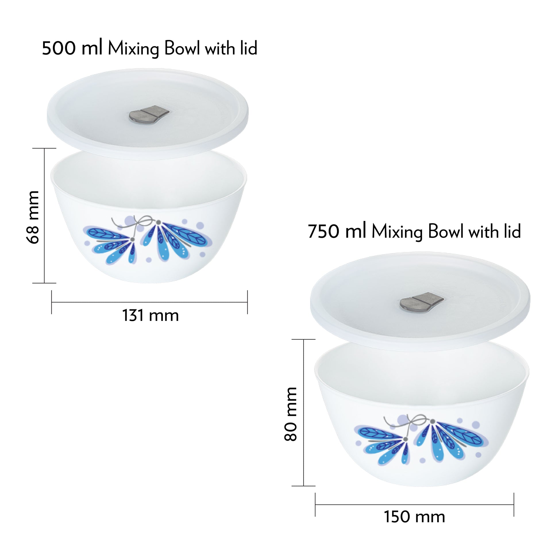 Larah by Borosil Twilight 4 pc Mixing Bowl, 750 ml + 500 ml