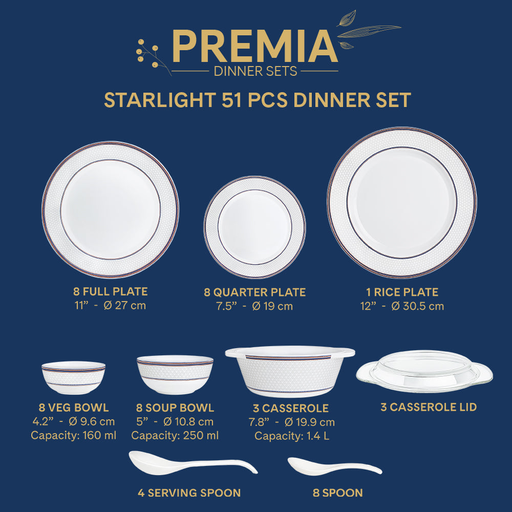 Larah By Borosil Starlight Dinner Set, 51 pc