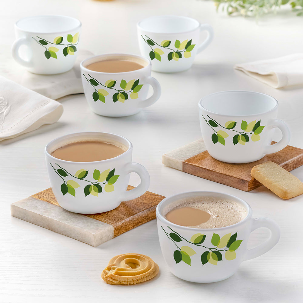 Larah By Borosil Green Leaves Cup Set 140 ml x 6