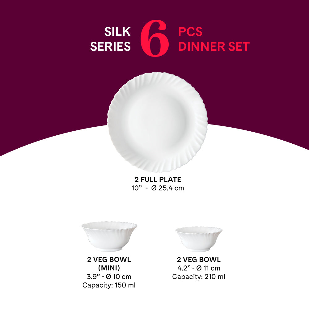 Larah by Borosil Kora 6 pc Dinner Set 6 pc Set: Serves 6