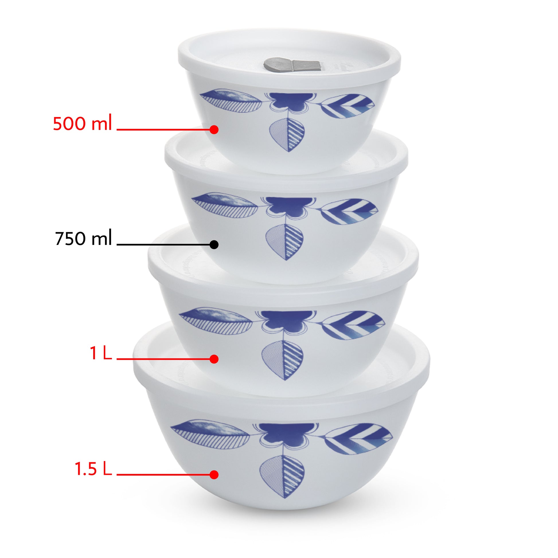 Larah by Borosil Morning Glory 4 pc Mixing Bowl, 500 ml + 1 L + 1.5 L