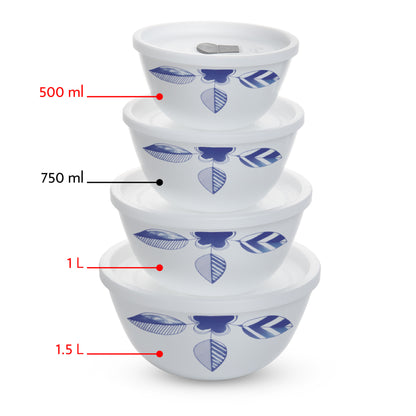 Larah by Borosil Morning Glory 4 pc Mixing Bowl, 500 ml + 1 L + 1.5 L