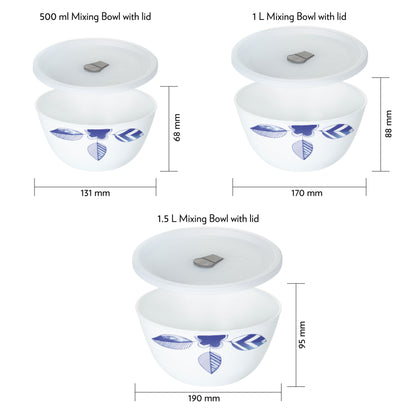 Larah by Borosil Morning Glory 4 pc Mixing Bowl, 500 ml + 1 L + 1.5 L