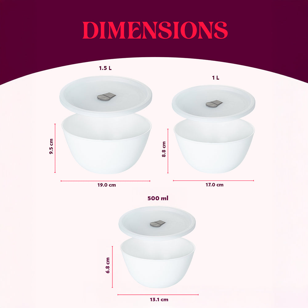 Larah by Borosil Sage 4 pc Mixing Bowl, 500 ml + 1 L + 1.5 L