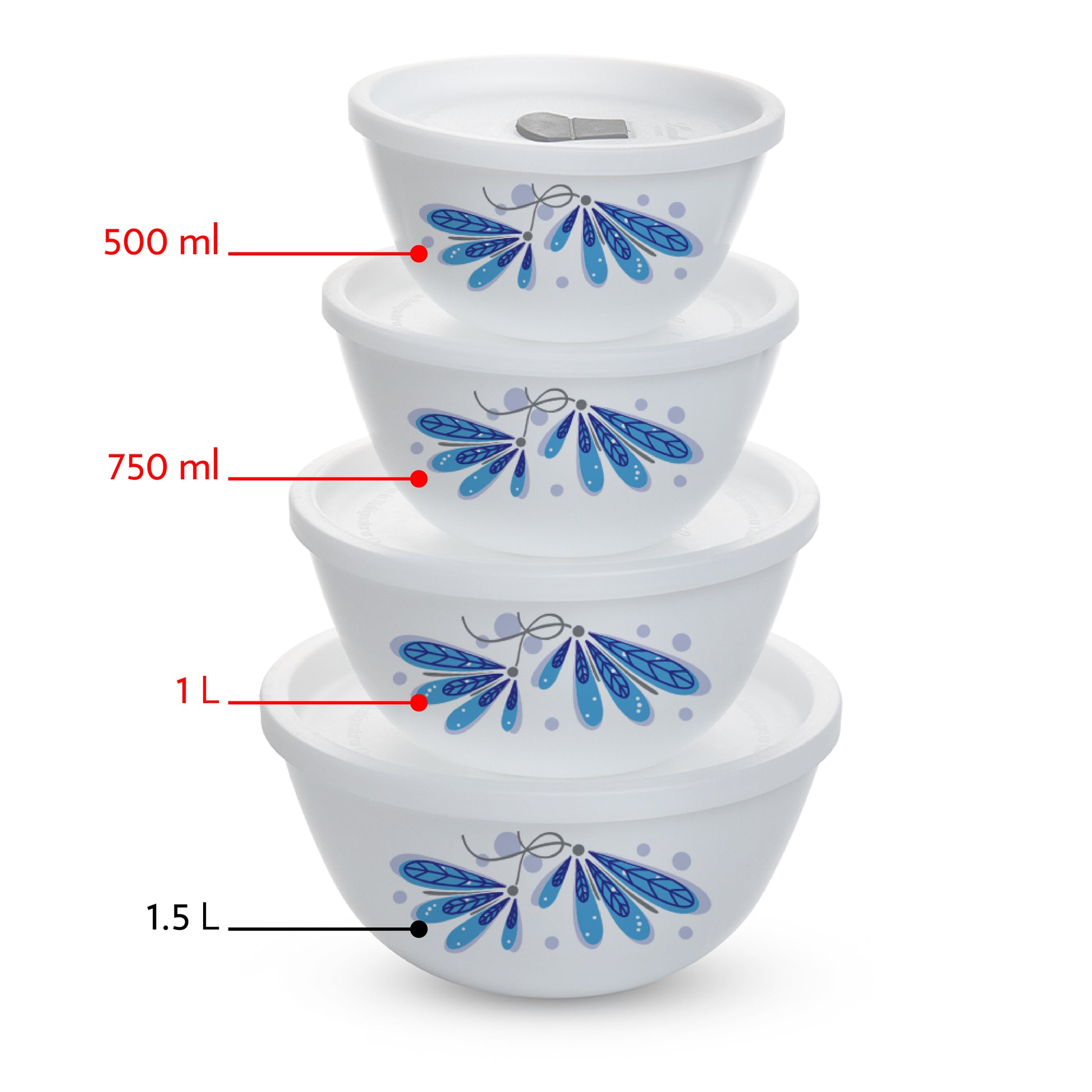 Larah by Borosil Twilight 4 pc Mixing Bowl, 1 L + 750 ml + 500 ml