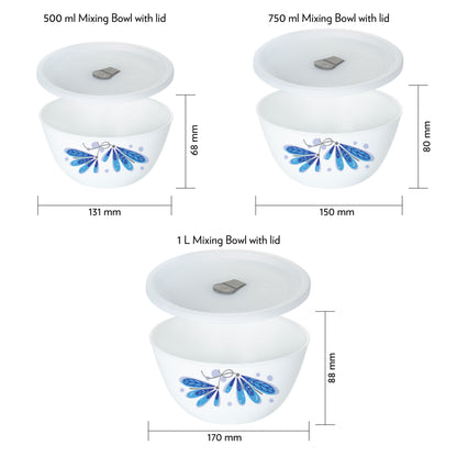 Larah by Borosil Twilight 4 pc Mixing Bowl, 1 L + 750 ml + 500 ml