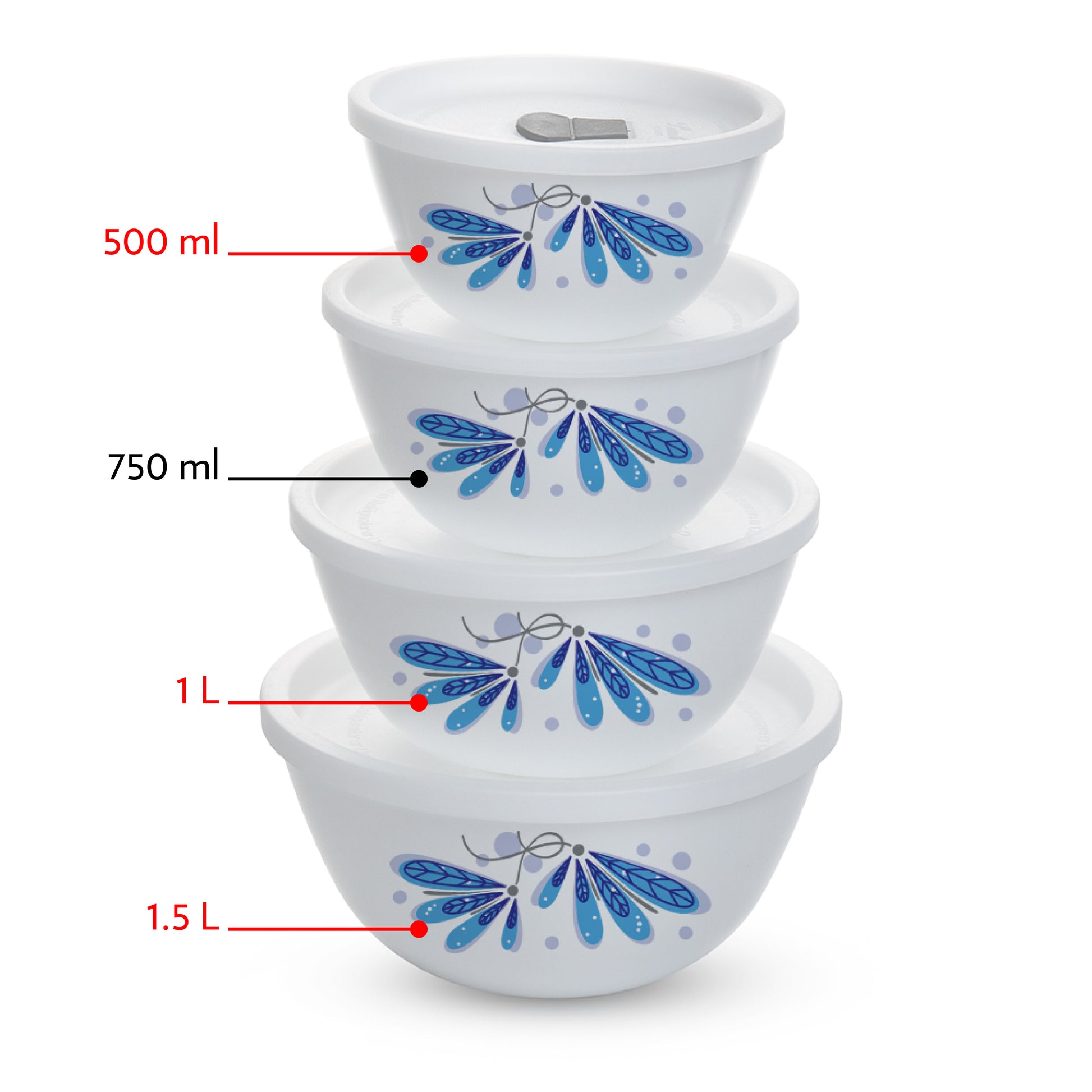 Larah by Borosil Twilight 4 pc Mixing Bowl, 500 ml + 1 L + 1.5 L