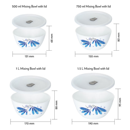 Larah by Borosil Twilight 4 pc Mixing Bowl, 500 ml + 750 ml + 1 L + 1.5 L
