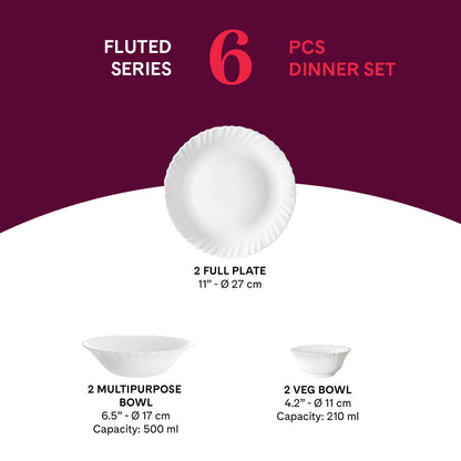 Larah by Borosil, Marina Peach Dinner Set 6 pc Set: Serves 2 (Option 2)