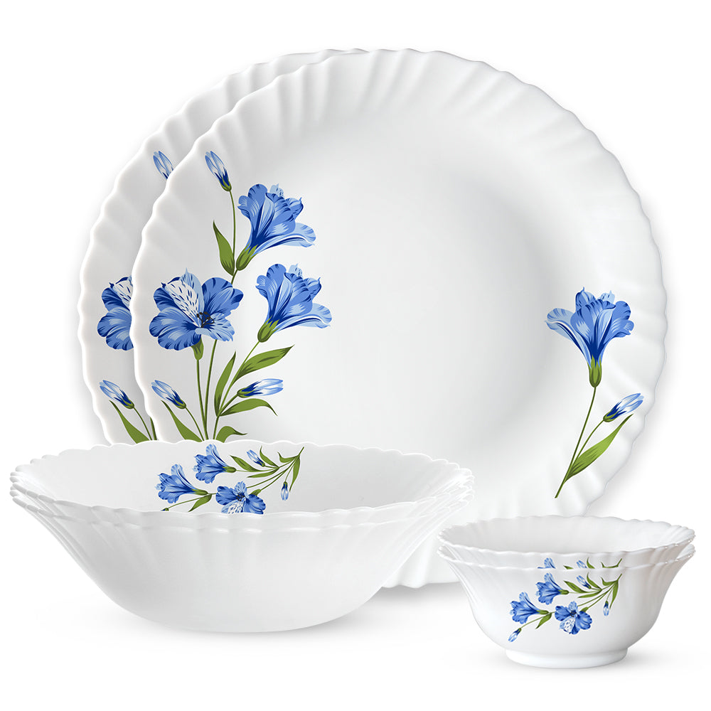 Larah by Borosil, Marina Blue Dinner Set 6 pc Set: Serves 2 (Option 2)