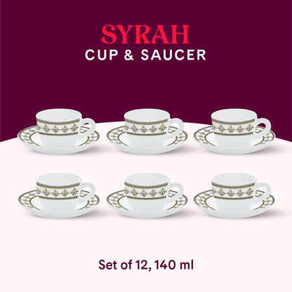 Larah By Borosil Syrah Cup n Saucer Set 140 ml x 12