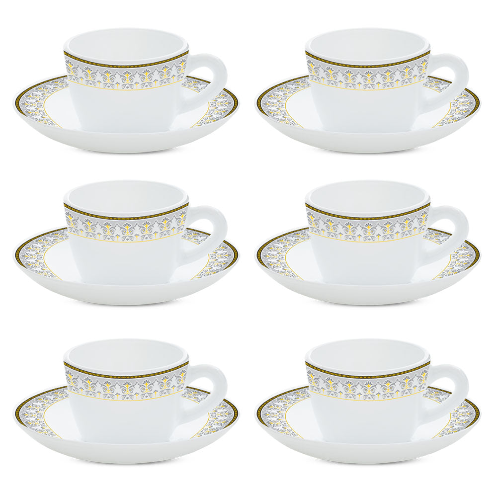 Larah By Borosil Vatika Cup n Saucer Set, 140ml x 12