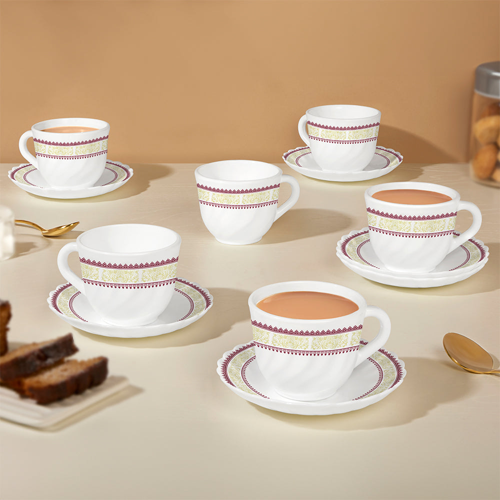 Larah by Borosil Elega Cup n Saucers Set 220 ml x 12