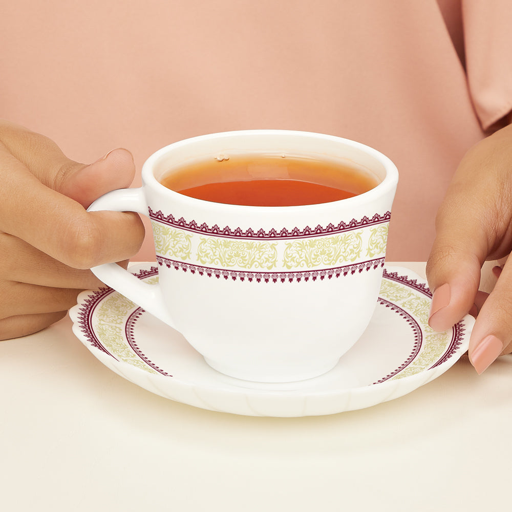 Larah by Borosil Elega Cup n Saucers Set 220 ml x 12