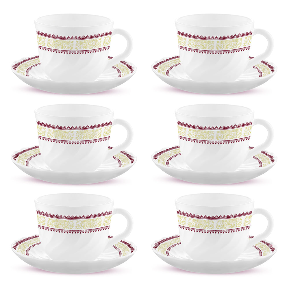 Larah by Borosil Elega Cup n Saucers Set 220 ml x 12
