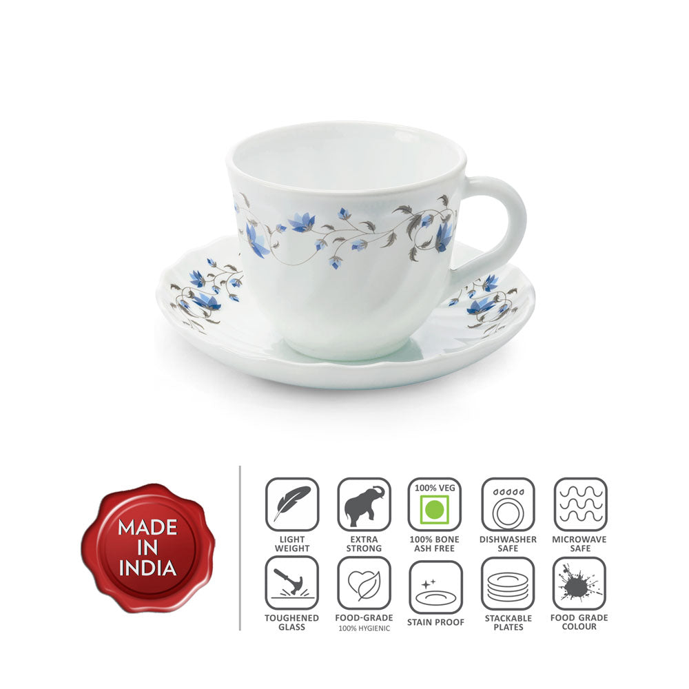 Larah by Borosil Helena Cup n Saucer Set, 220ml x 12