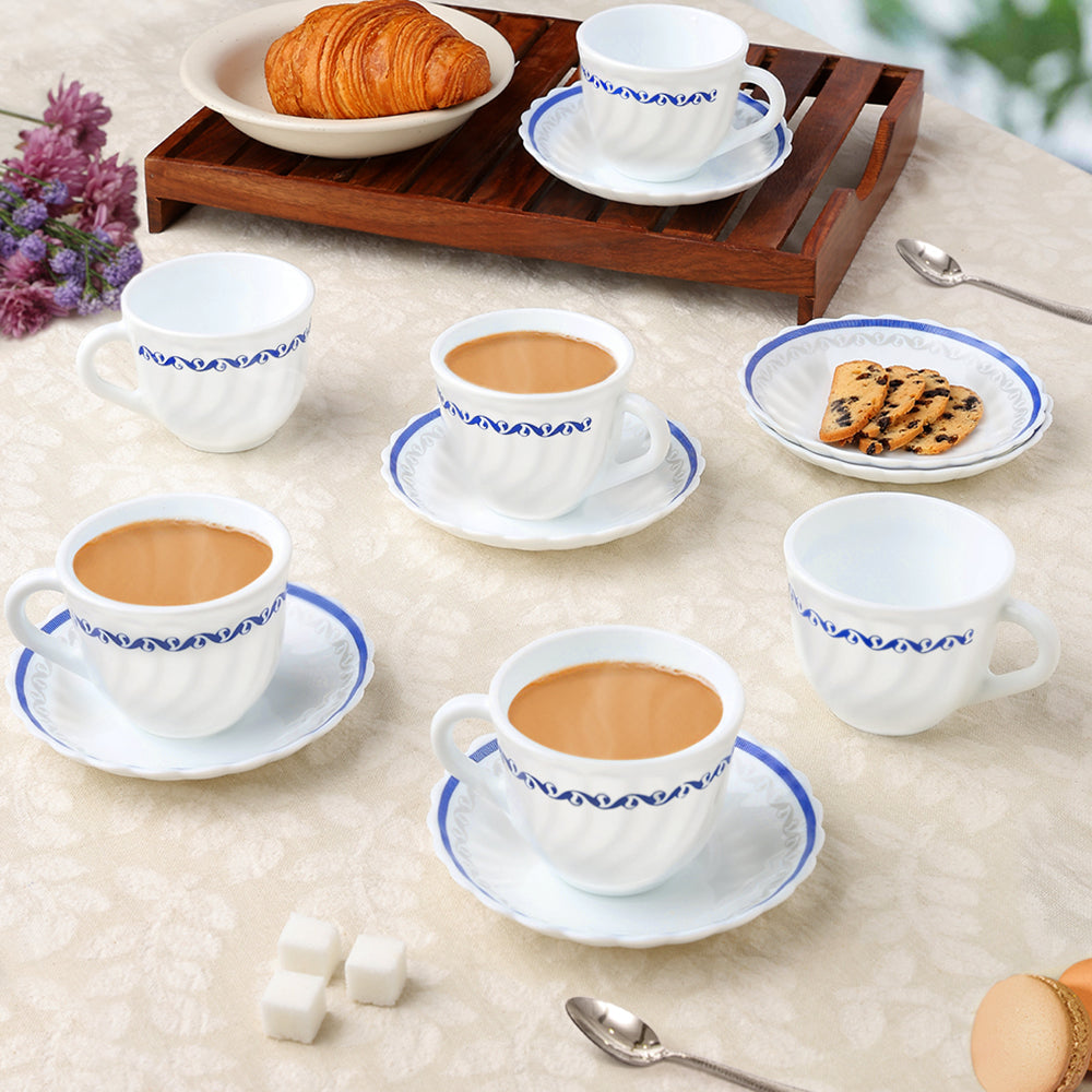 Larah by Borosil Jazzblue Cup n Saucer Set 220 ml x 12