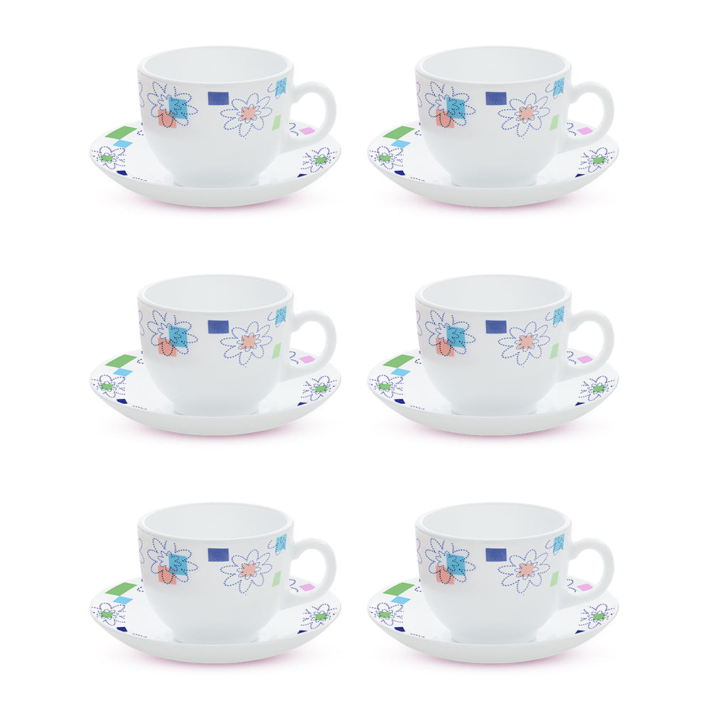Larah by Borosil Starflower Cup n Saucers Set 220 ml x 12