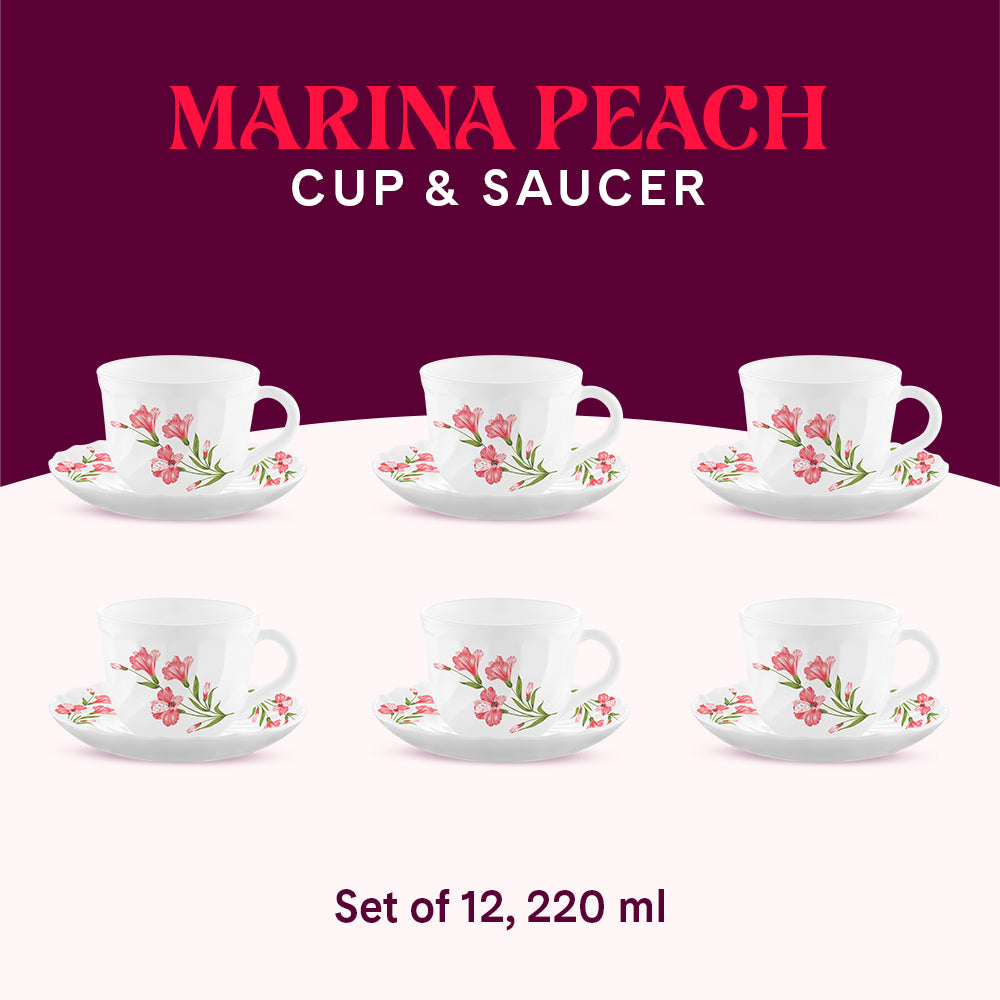 Larah By Borosil Marina Peach Cup n Saucer Set