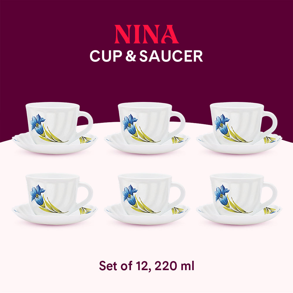 Larah by Borosil Nina Cup n Saucer Set 220 ml x 12