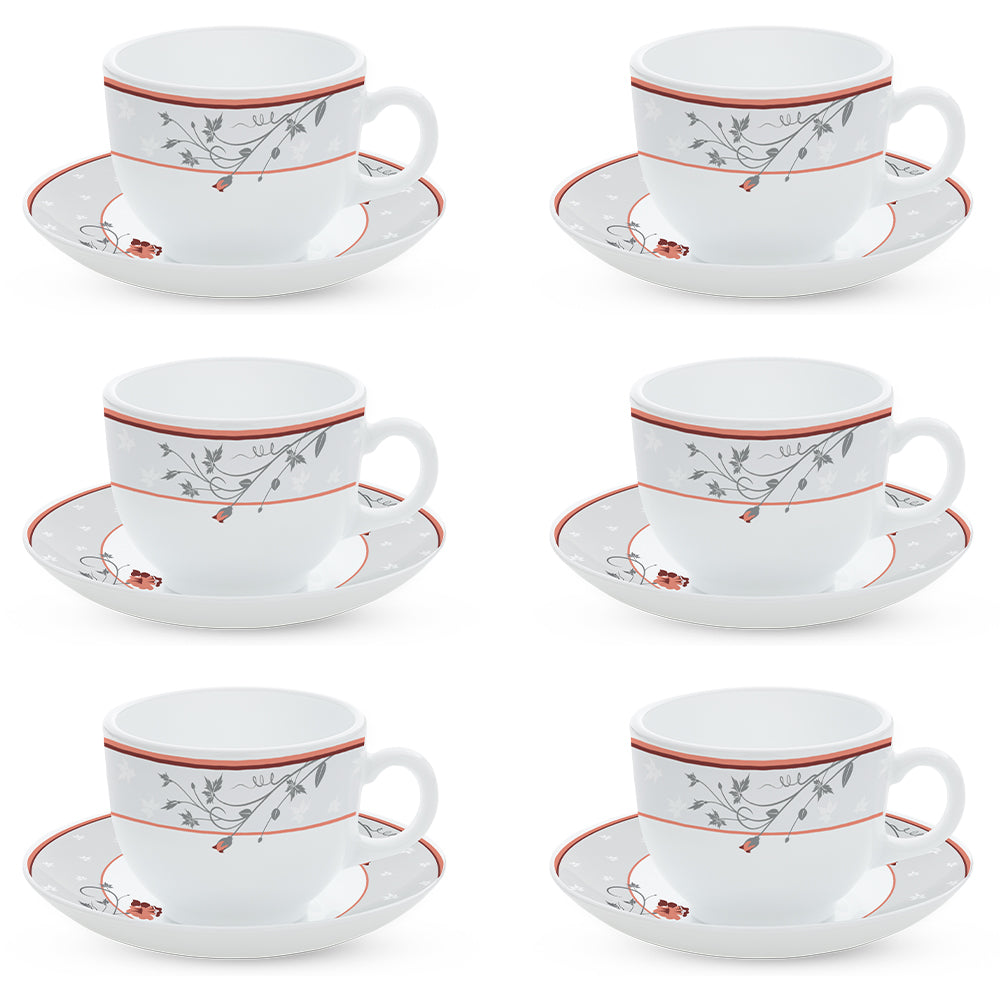 Larah By Borosil Quartz Cup n Saucer Set 220 ml x 12