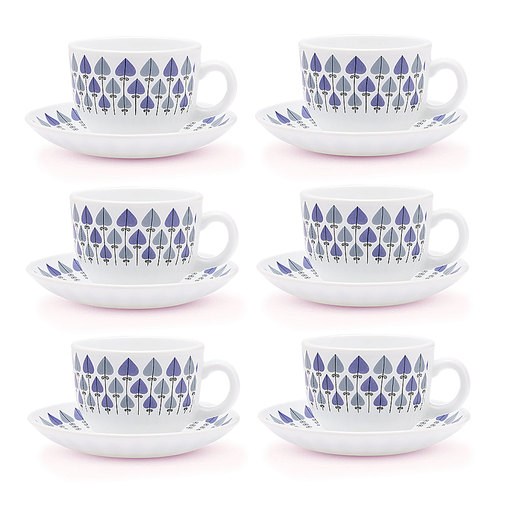 Larah by Borosil Robin Cup n Saucers Set 220 ml x 12