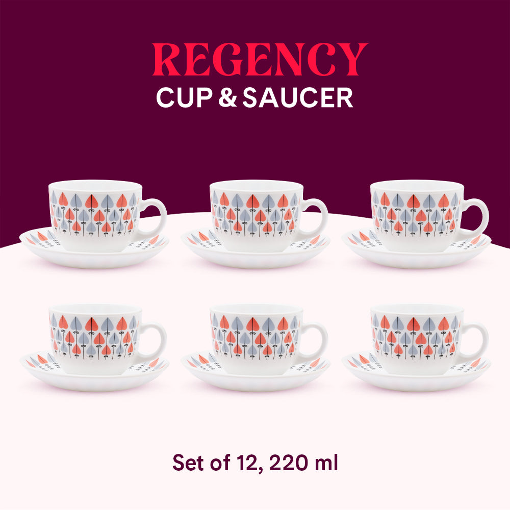 Larah by Borosil Regency Cup n Saucers Set 220 ml x 12